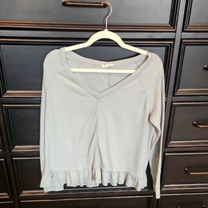 Jane and Delancey Waffle Ruffle V-Neck Top Size L